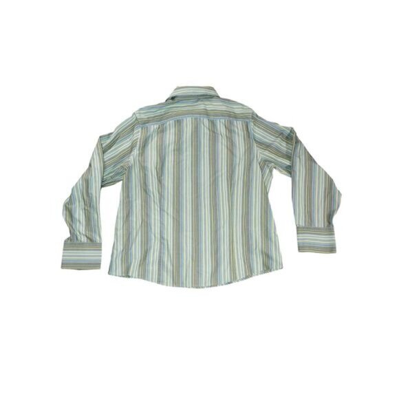 Talbots Women Striped ButtonUp Shirt 18 Blue Green LongSleeve Westerncore Preppy - Picture 5 of 6